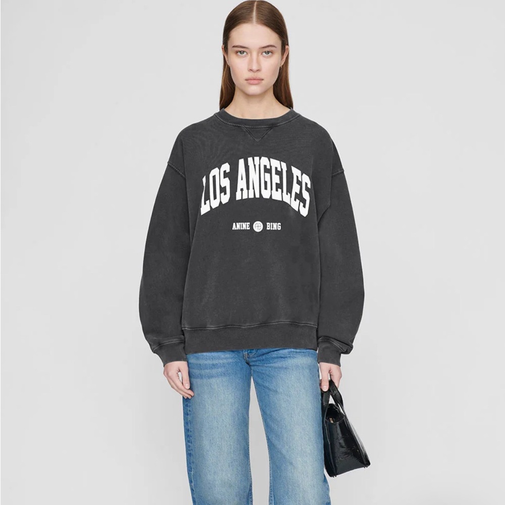 Anine Bing RAMONA SWEATSHIRT LOS ANGELES - WASHED BLACK. Size XS